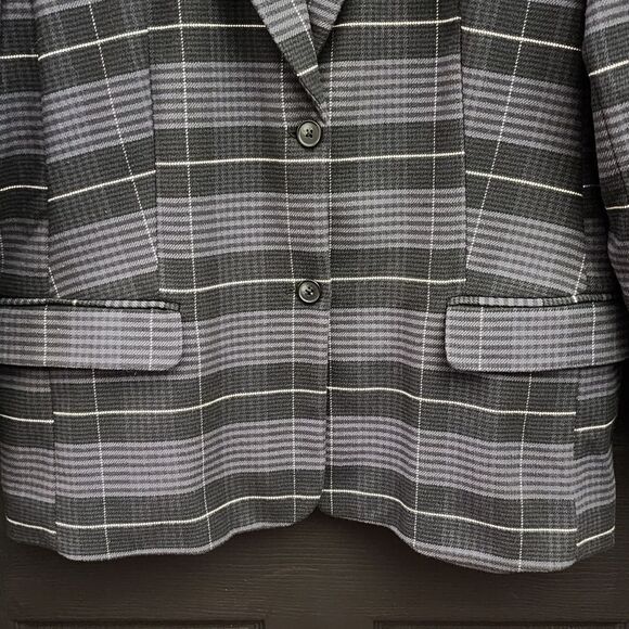 Free Assembly Long Sleeve Relaxed Fit Plaid Blazer Office Career Work Wear - Picture 9 of 16